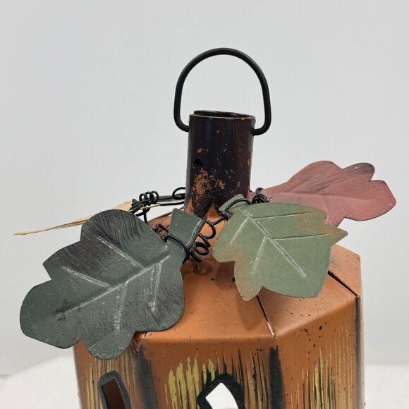 Metal Jack-O-Lantern Pumpkin Lantern Tea Light Holder Halloween Decor Rustic 9" - Picture 6 of 11